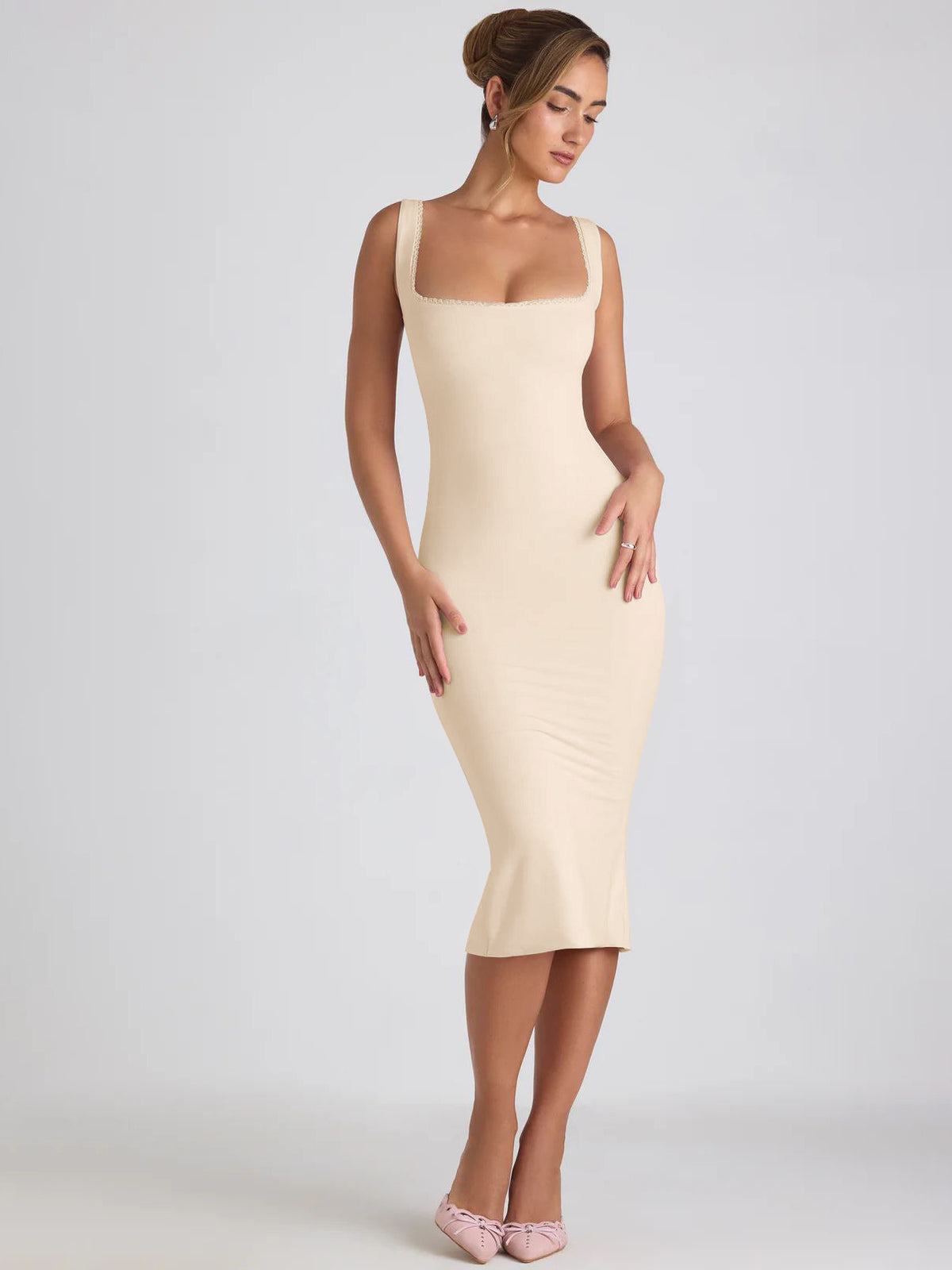Lace Trim Square Neck Suspender Dress