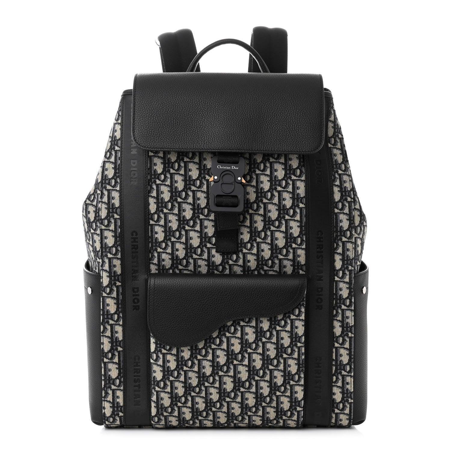 Christian Dior Oblique Jacquard Grained Calfskin Saddle Backpack With Flap