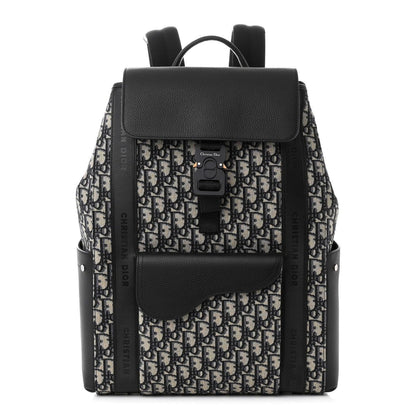 Christian Dior Oblique Jacquard Grained Calfskin Saddle Backpack With Flap