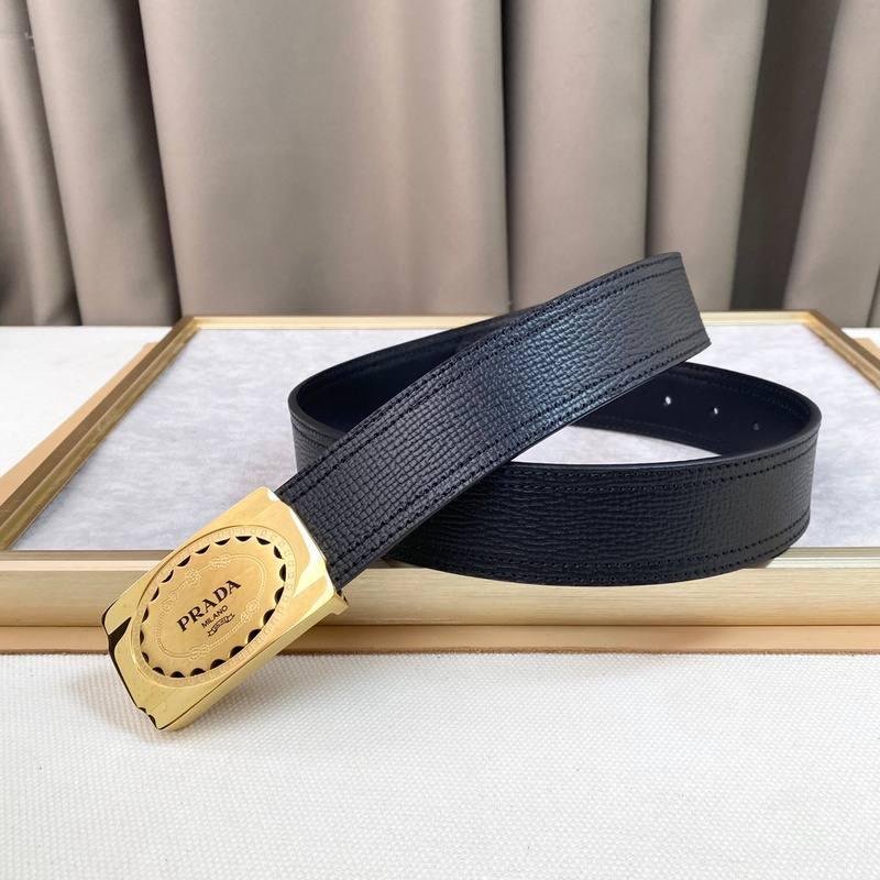 Prada Leather Belt Brushed Golden Buckle &