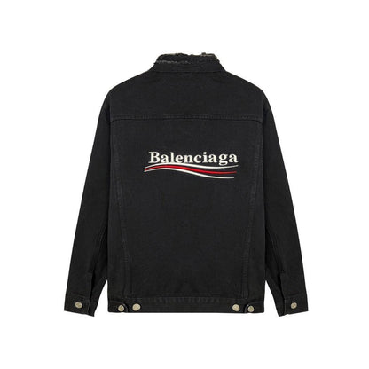 Balenciaga Black Embroidered Political Logo Denim Jacket