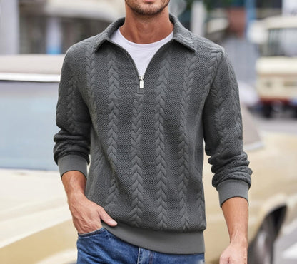 Mens Half Zip Jacquard Polo Shirt