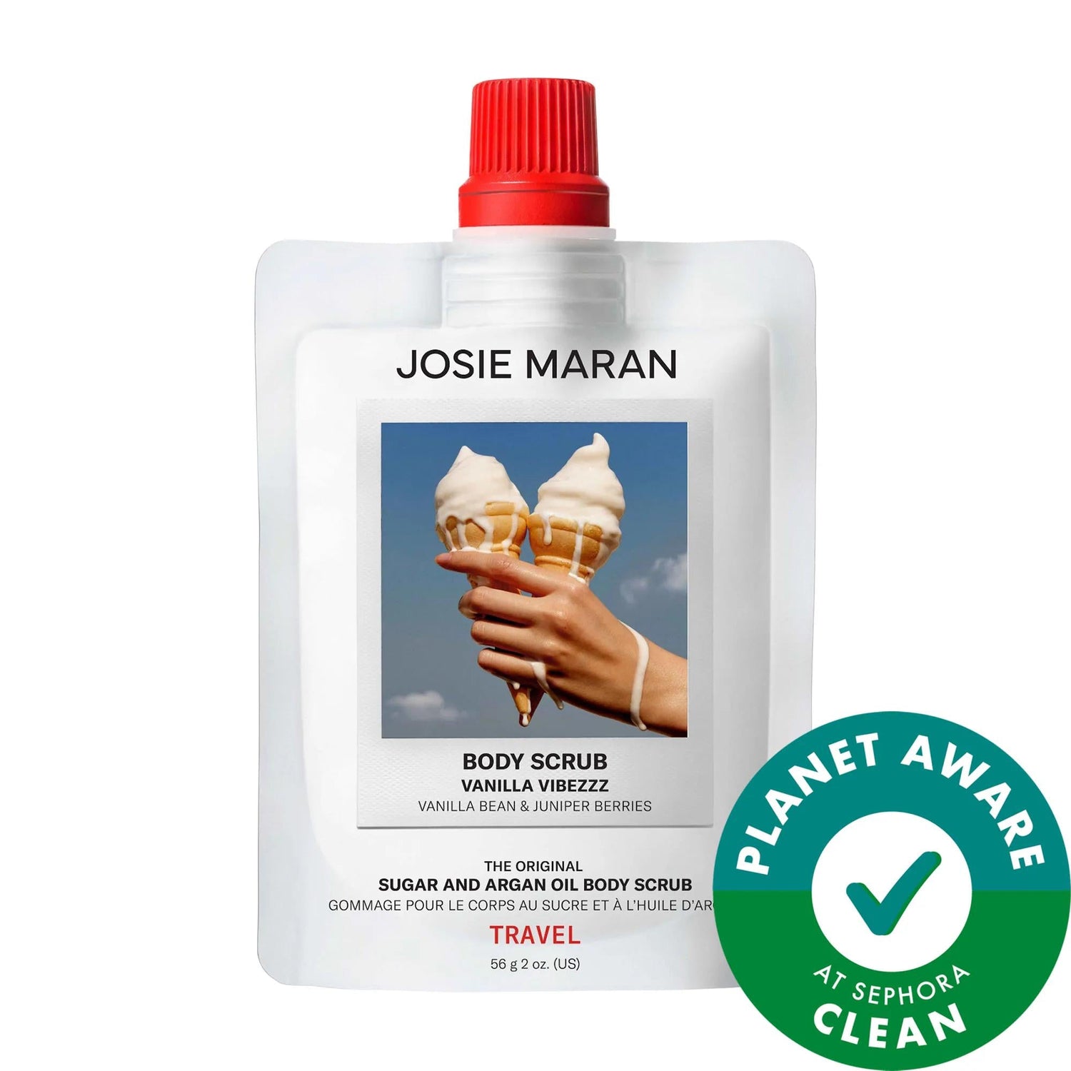 Josie Maran Mini Vanilla Vibezzz - Refillable Argan Oil &amp; Sugar Body Scrub for Softer Skin