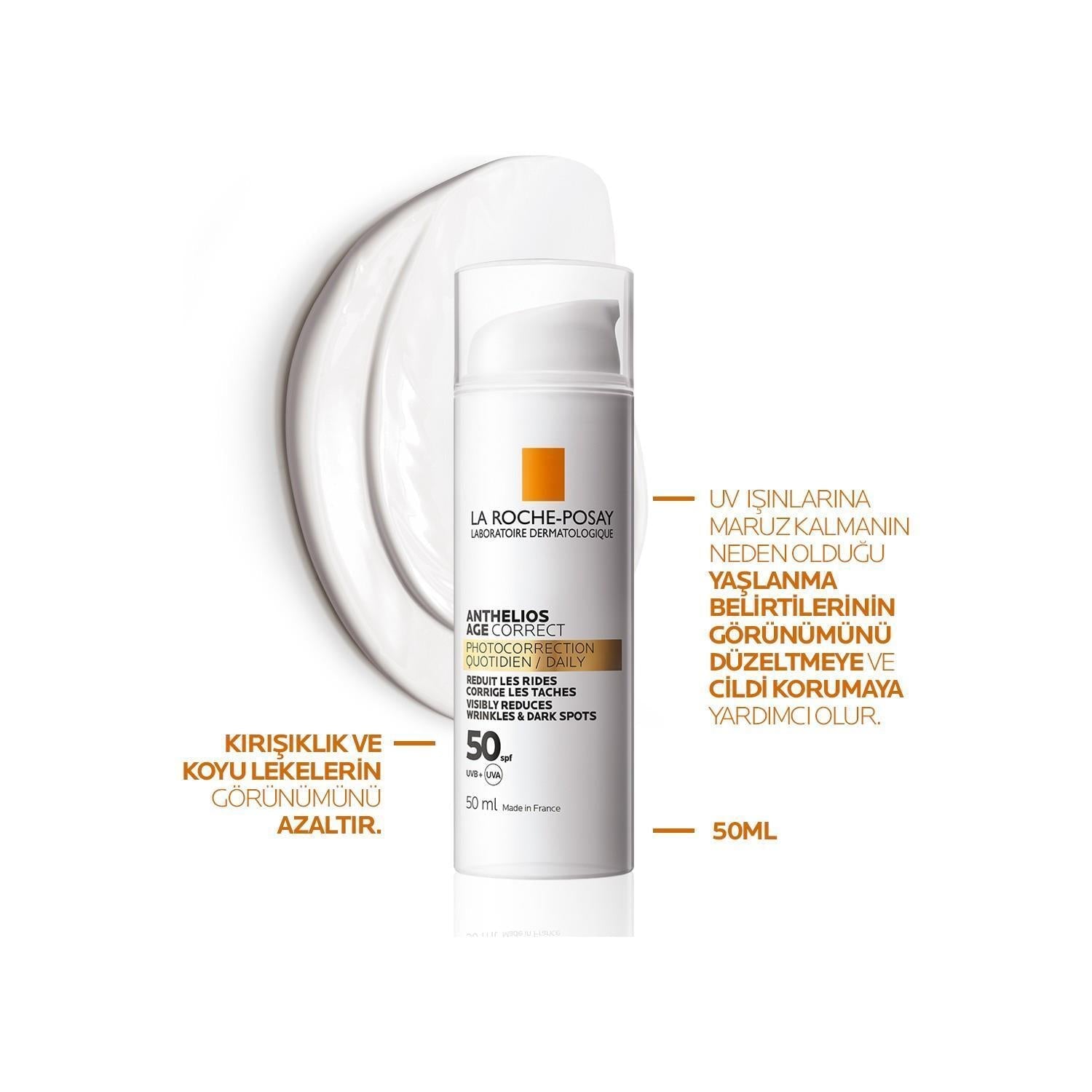 La Roche-Posay Anthelios Age Correct SPF 50: Wrinkle Reducing Sunscreen for Sensitive Skin | UVA UVB Protection &amp; Hydrating Hyaluronic Acid