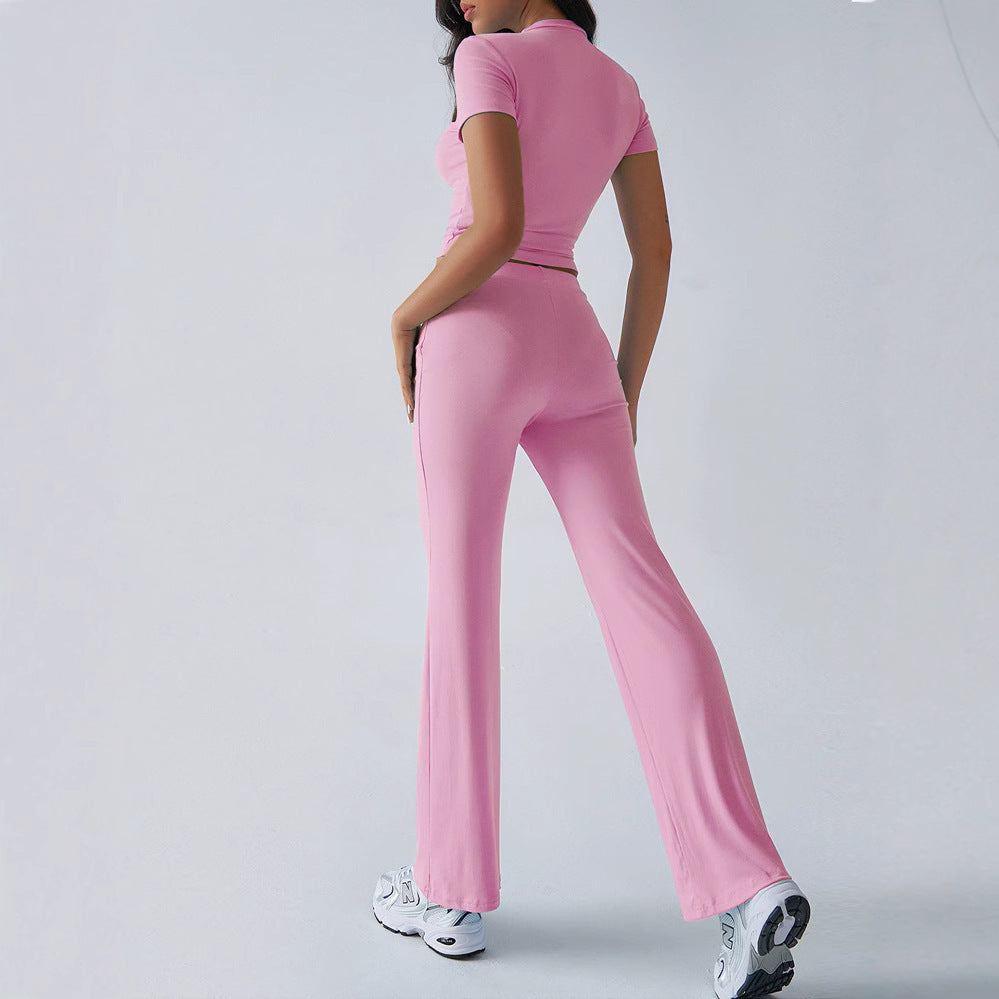 Womens Casual Short Sleeve Pants Suit