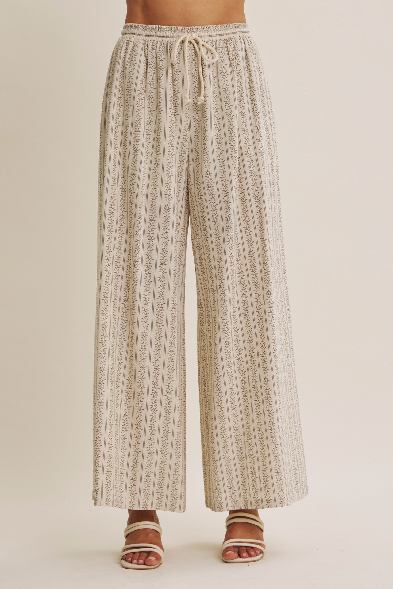 Gentle Breeze Floral Stripe Wide-Leg Pants With Pockets