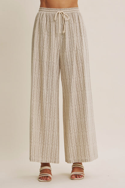 Gentle Breeze Floral Stripe Wide-Leg Pants With Pockets