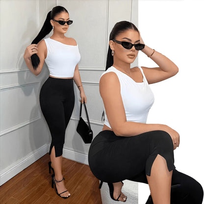 Womens Elastic Waist Slim Fit Split Leggings