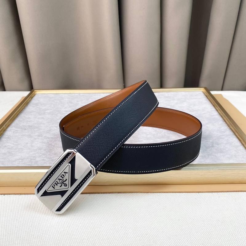 Prada Leather Belt Brushed Silver Buckle &