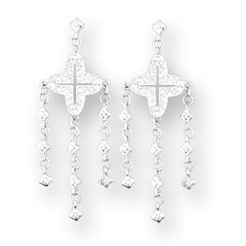 High-Polished 925 Sterling Silver Earrings with AAA Grade CZ  in Clear