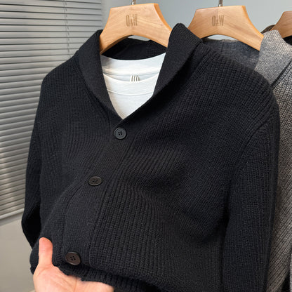Men Baseball Collar Sweater Jacket Thick Korean Style Casual Cardigan
