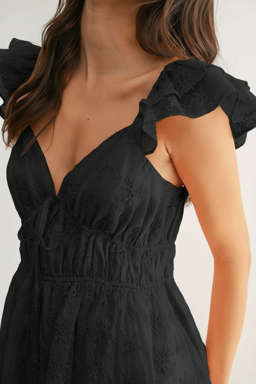 Chiffon Flutter Embroidered Sleeve Mini Dress