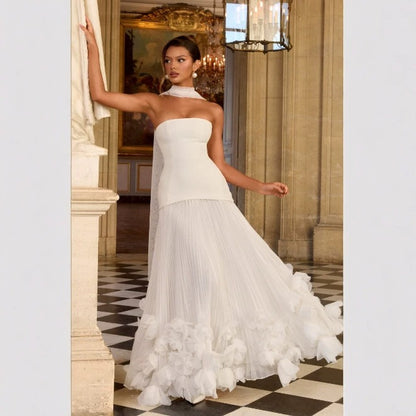 Elegant Long Evening Dress with Petal Details
