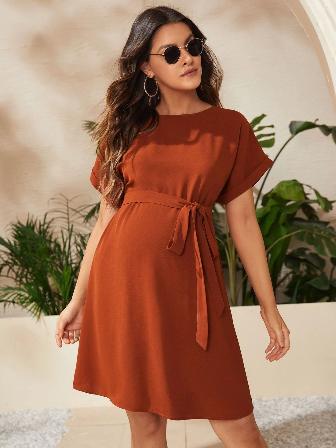 Elegant Maternity Dress with Bat Sleeves
