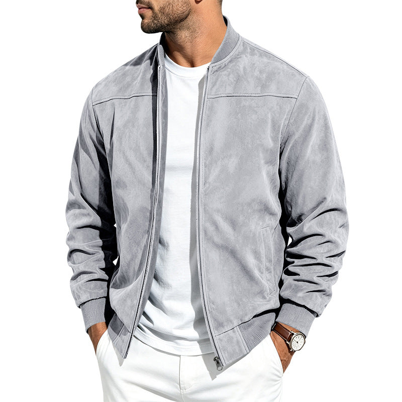 Mens Suede Stand Collar Bomber Jacket