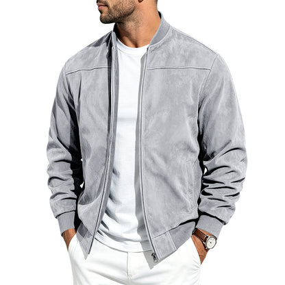 Mens Suede Stand Collar Bomber Jacket