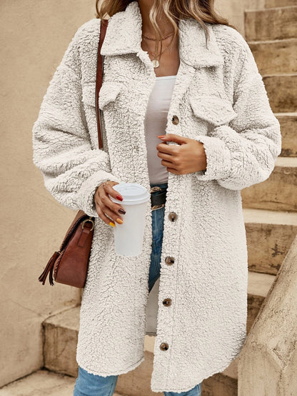 Womens Winter Plush Coat Open Front Lapel Long Coat