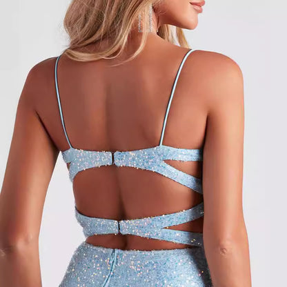 Glitter Sequin Suspender Mini Dress