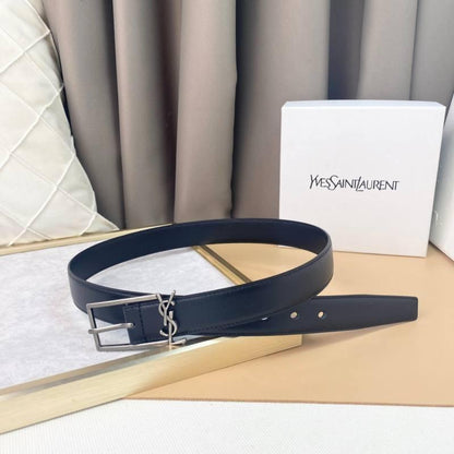 Saint Laurent Classic Monogram Square Buckle Belt Embossed Leather