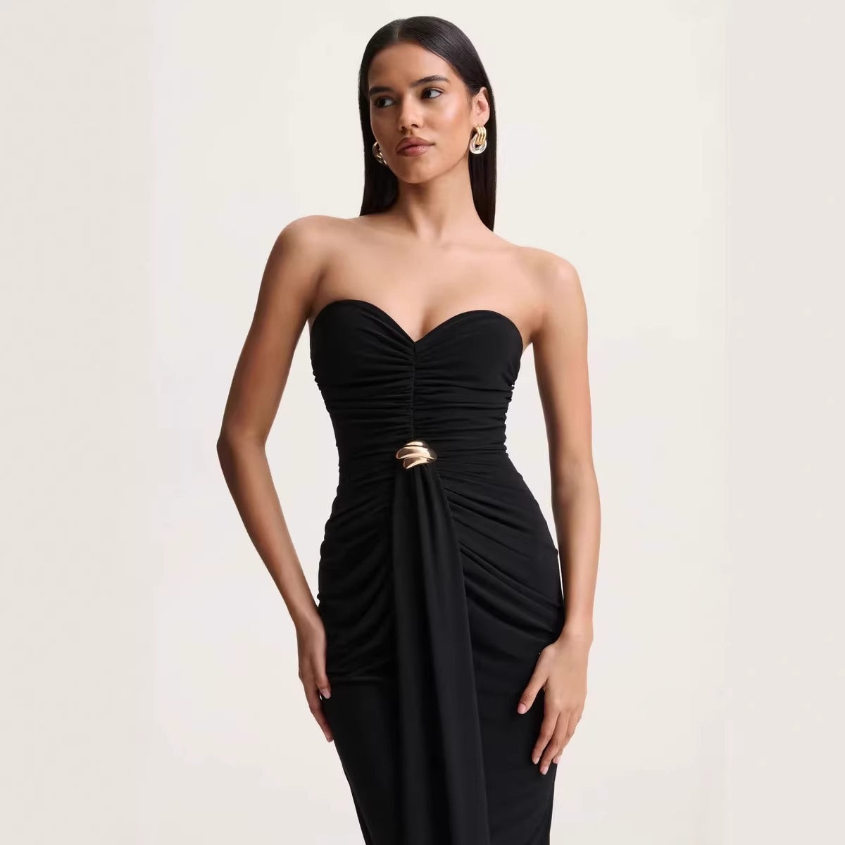 Elegant Ruched Backless Long Dress