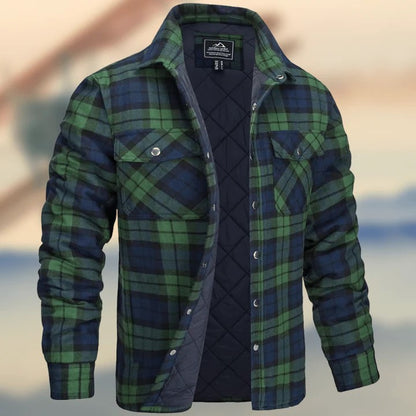 Men Plaid Thickened Cotton Hooded Jacket Coat