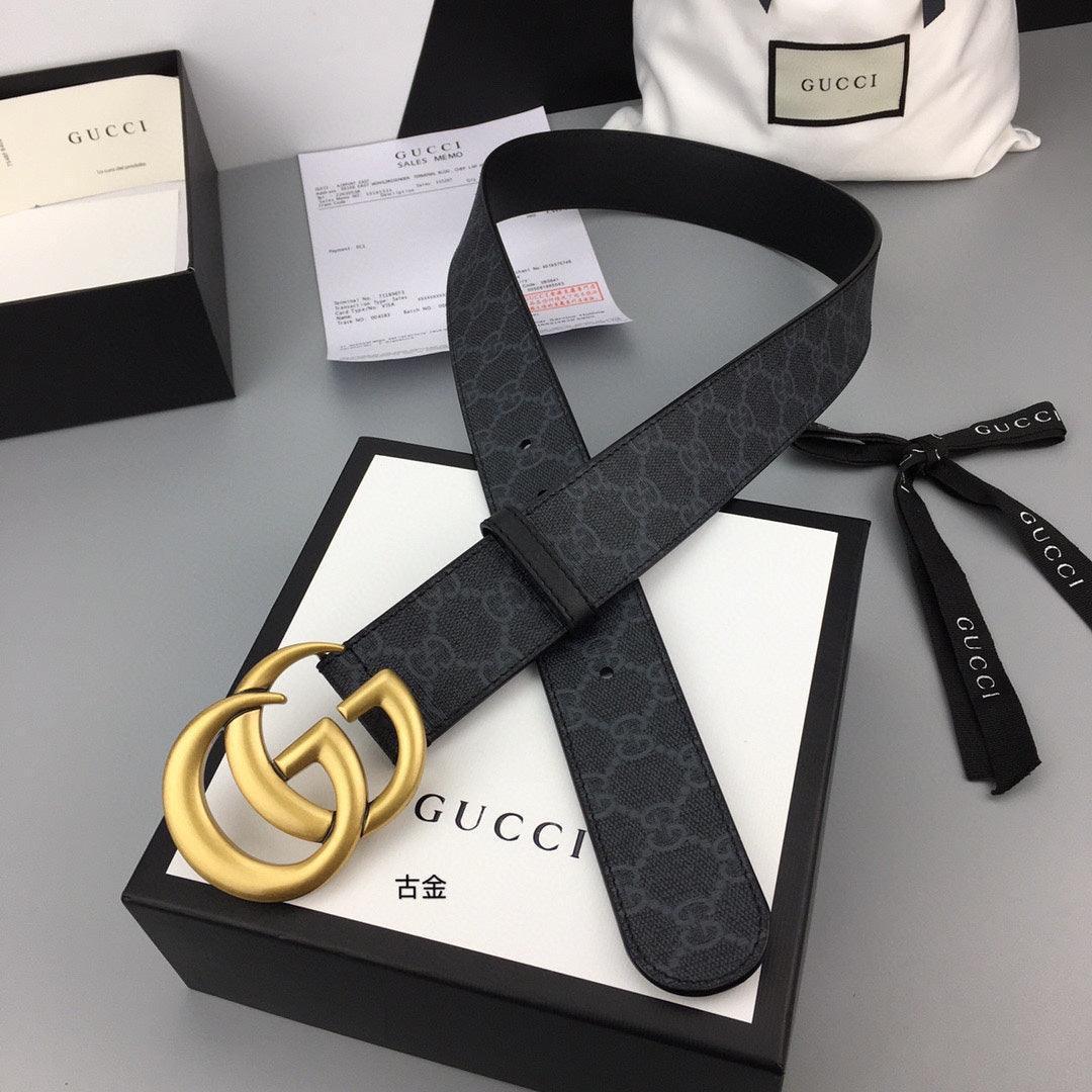 GUCCI Embellished coated-canvas and leather belt &