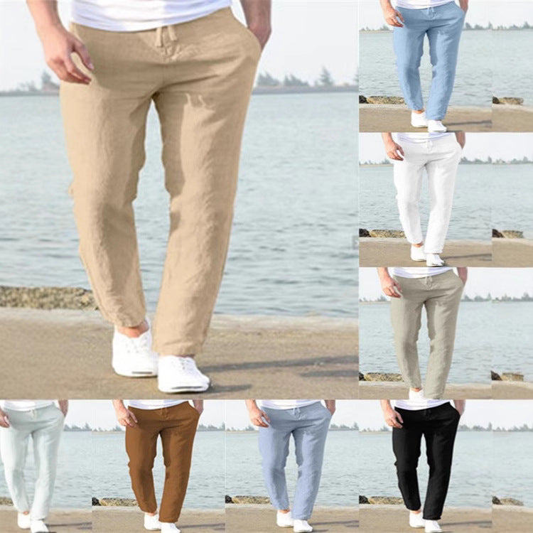 Mens Cotton Linen Casual Pants