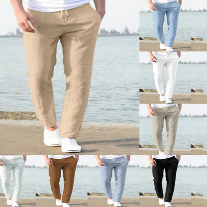 Mens Cotton Linen Casual Pants