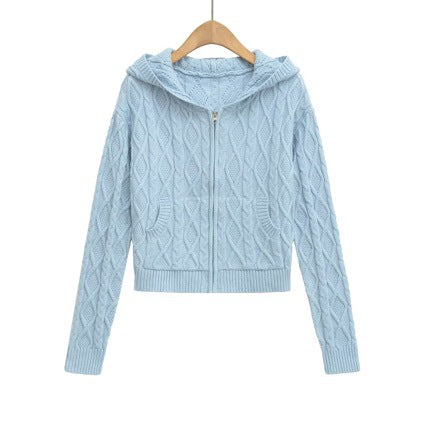 Zip-up hoodie knitted long sleeves