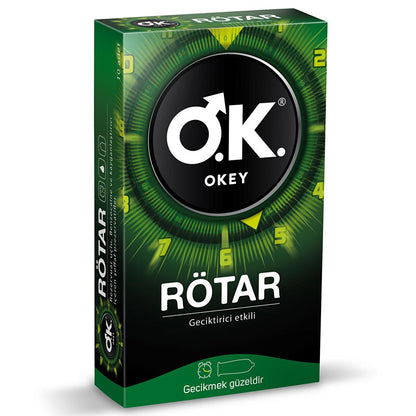 Okey Rötar Delayed Ejaculation Condoms - 10 Pack, Lubricated with Benzocaine for Enhanced Pleasure