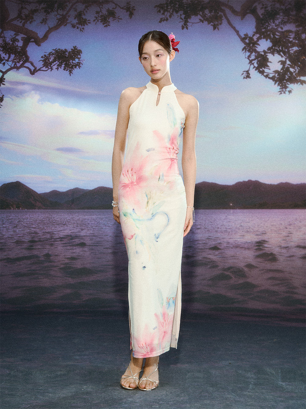 Gradient Lily Floral Cheongsam Dress