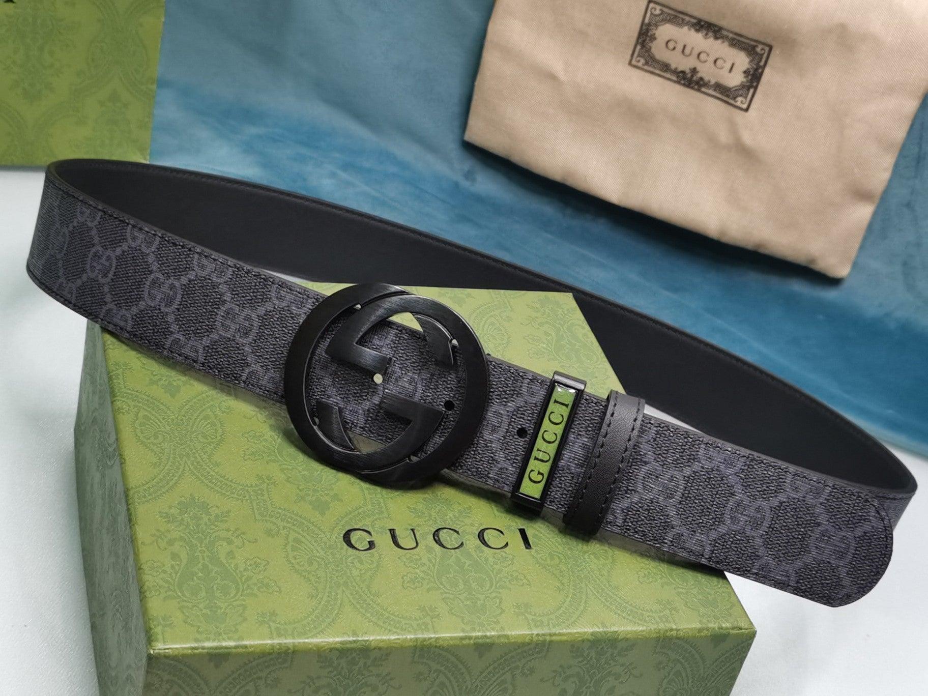 GUCCI Embellished coated-canvas and leather belt