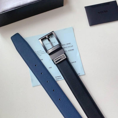 Prada Leather Reversible Belt With Triple Buckles &