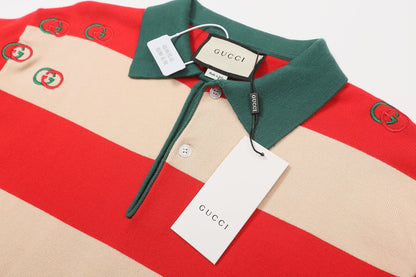 GUCCI Long sleeve polo shirt Interlocking G Knit Cream Red Green mens
