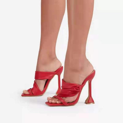 Womens High Heel Slippers Square Toe