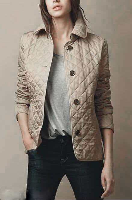 Slim Fit Quilted Jacket with Lapel Collar