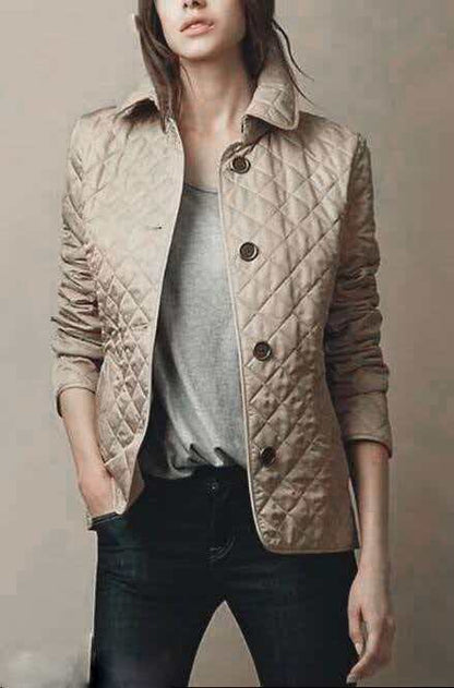 Slim Fit Quilted Jacket with Lapel Collar