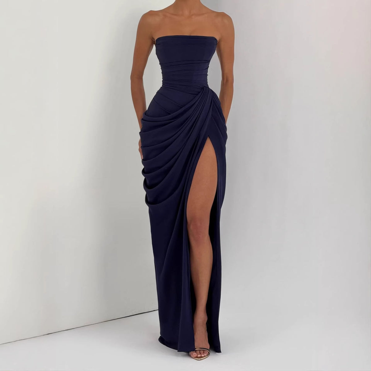 Asymmetrical Pleated Strapless Dress
