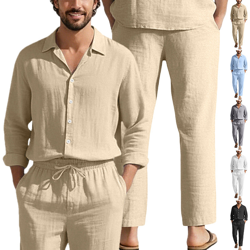 Mens Casual Linen Shirt and Trousers Set