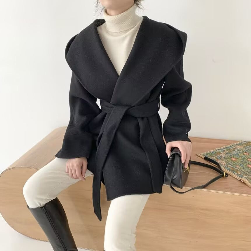 Womens Hooded Woolen Cloak Jacket
