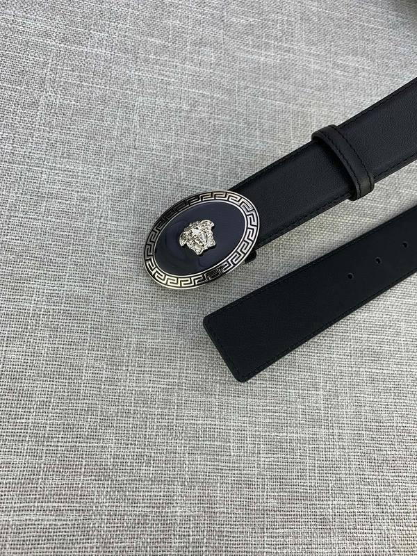 Versace Black Leather Vitello Belt Silver Medallion Buckle