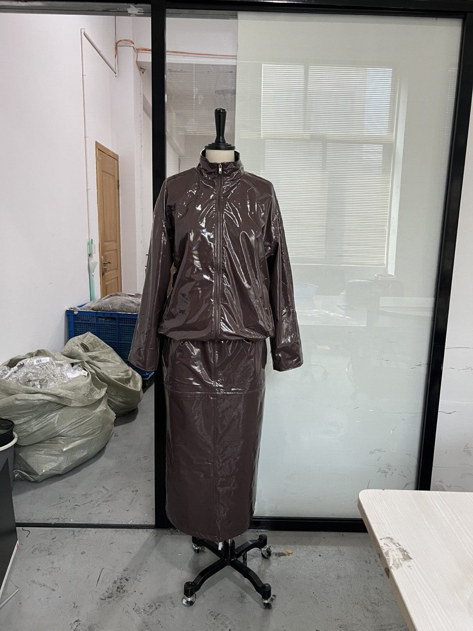 PU Leather Jacket and Skirt Set