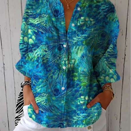 Floral Print Long Sleeve Womens Lapel Cardigan Shirt
