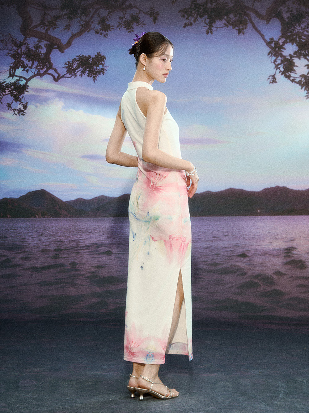 Gradient Lily Floral Cheongsam Dress