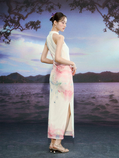 Gradient Lily Floral Cheongsam Dress