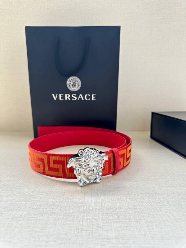 VERSACE La Medusa La Greca Belt In Red Silver