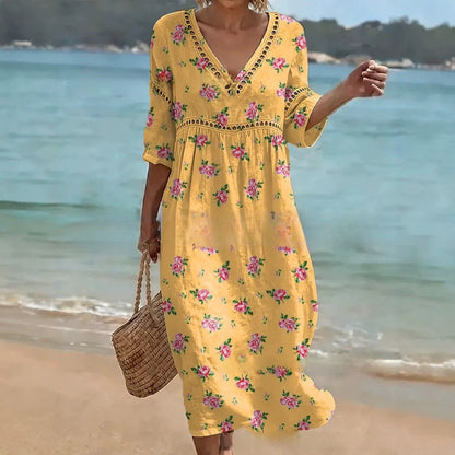 Women Summer Bohemian Lantern Sleeve Long Dress
