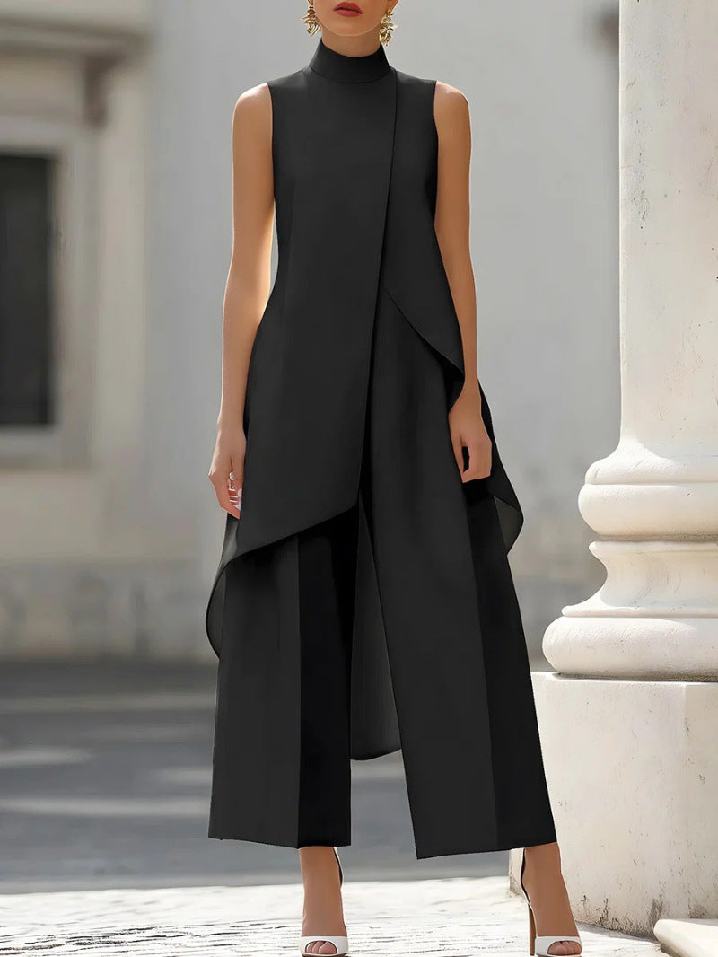 Sleeveless layered wide-leg pants