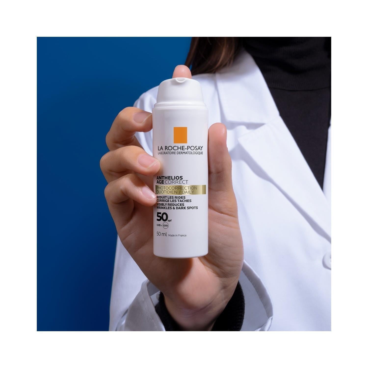 La Roche-Posay Anthelios Age Correct SPF 50: Wrinkle Reducing Sunscreen for Sensitive Skin | UVA UVB Protection &amp; Hydrating Hyaluronic Acid
