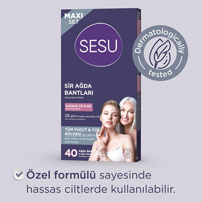 Sesu Sensitive Skin Wax Strips Set - 40 Count, Sugar-Free, Easy Hair Removal for Body &amp; Face